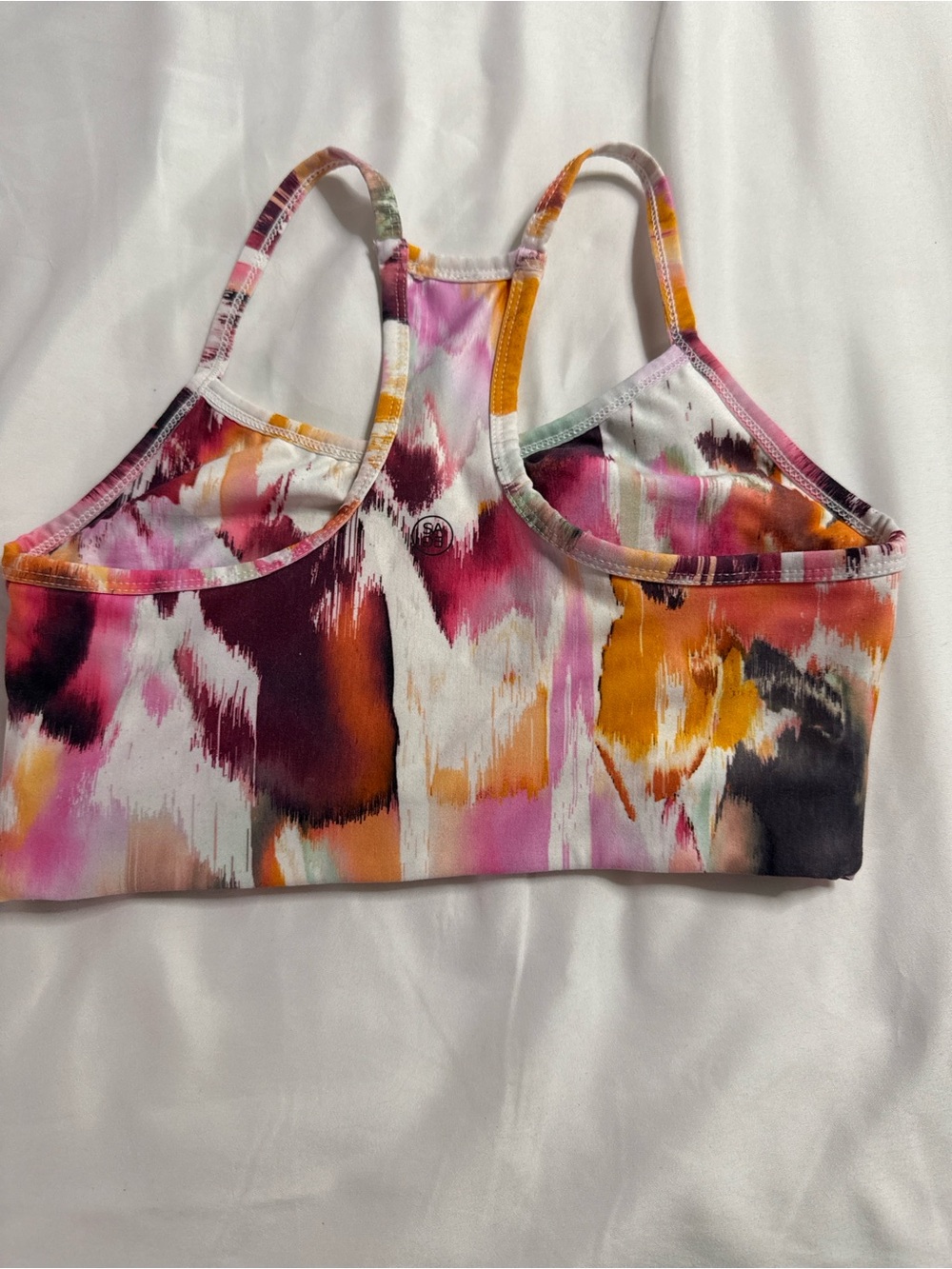 Women's Multi-Color Racerback Sports Bra - Pink/Orange Print